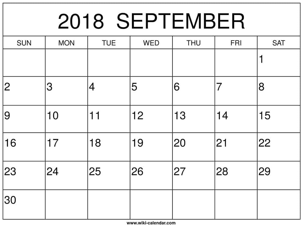 september 2018 calendar template