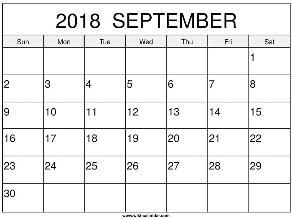 Blank September 2018 Calendar Printable