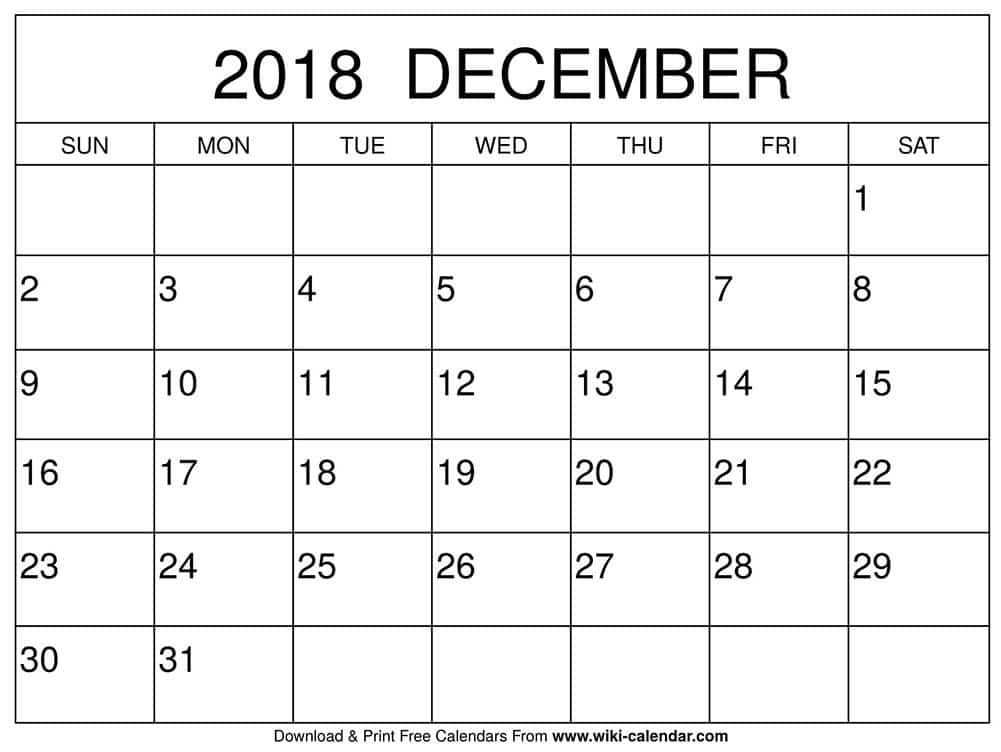 December 2018 Calendar Template