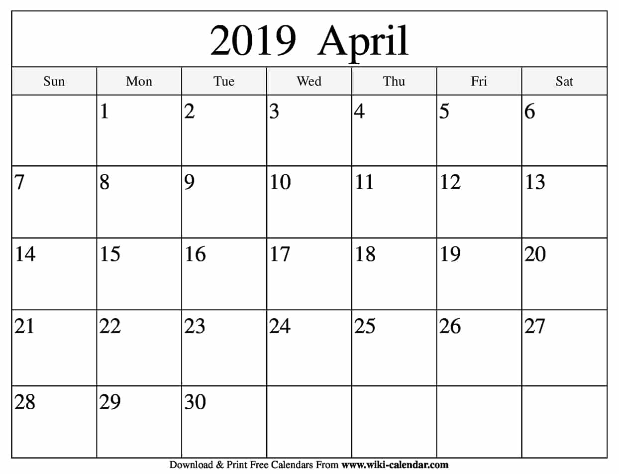 blank april 2019 calendar printable free april 2019 calendar template