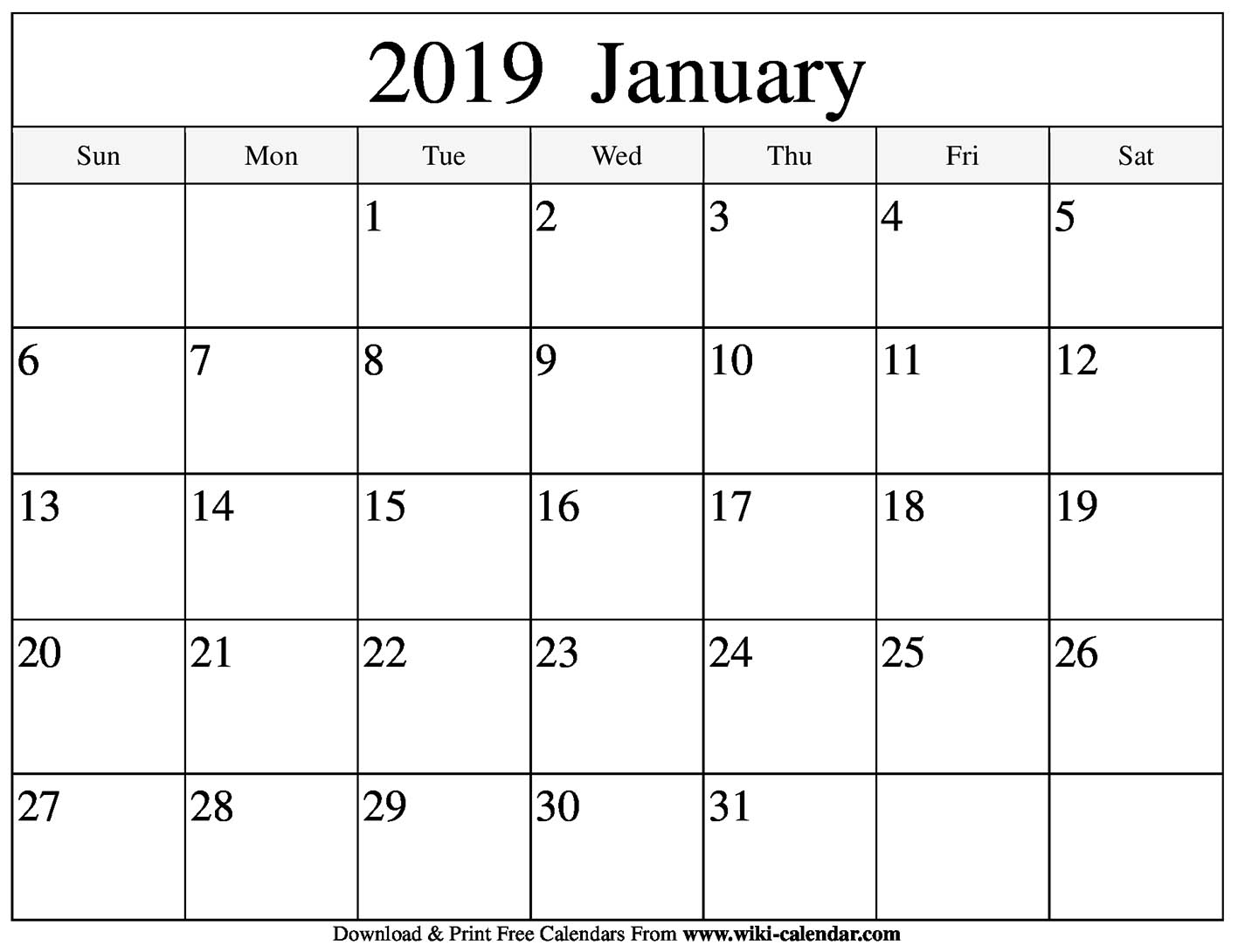 Blank January Calendar 2019 Printable