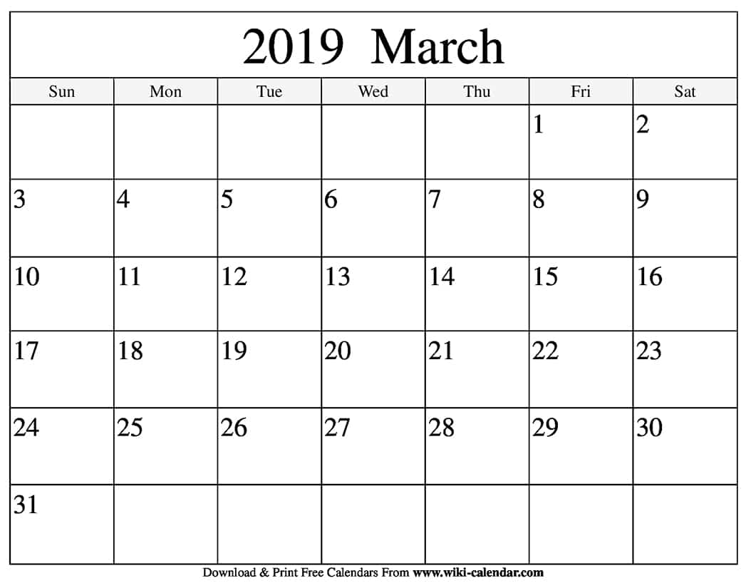 Blank March Calendar Printable Printable Calendar