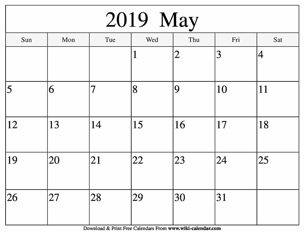 Blank May 2019 Calendar Printable