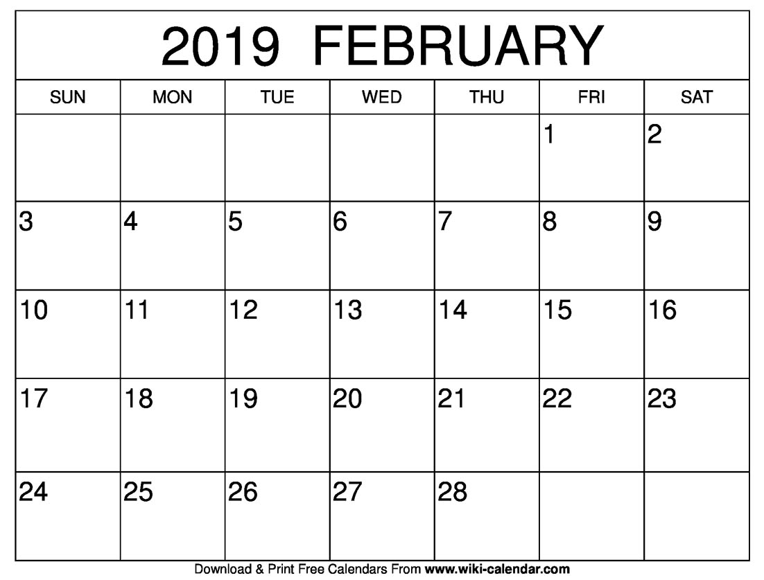 blank february 2019 calendar printable blank february 2019 calendar printable