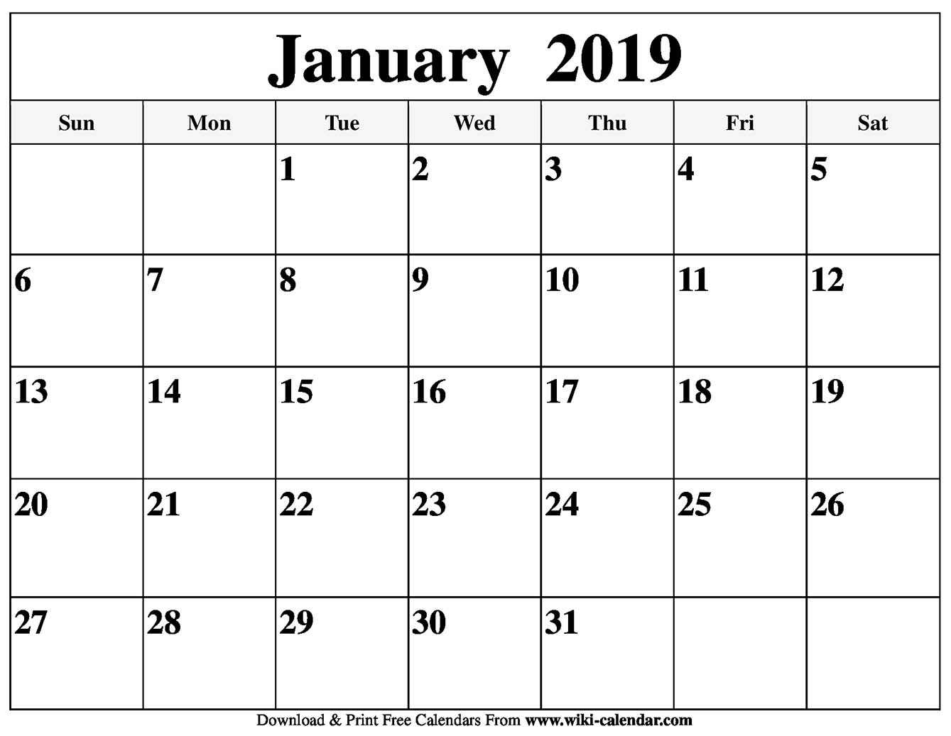 Calendar 2019 January Month