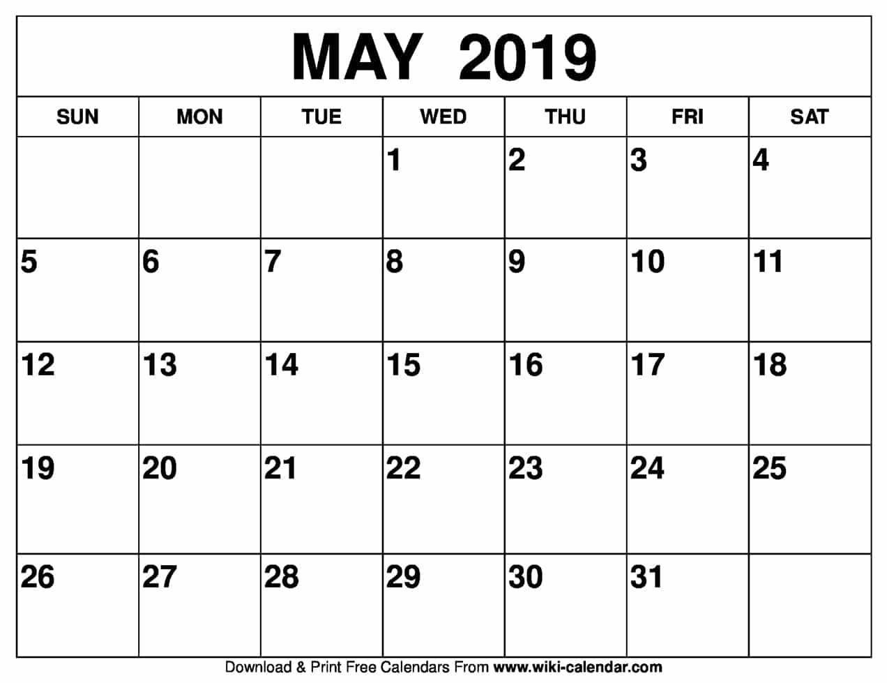 Blank May 2019 Calendar Printable On We Heart It