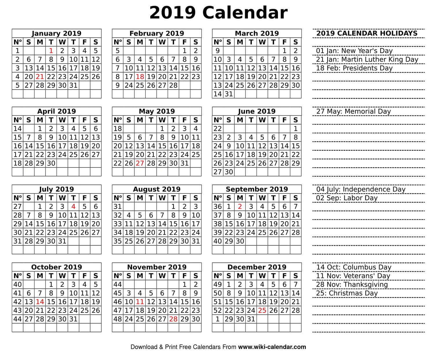 printable blank 2019 calendar templates downloadable 2019 calendar with holidays