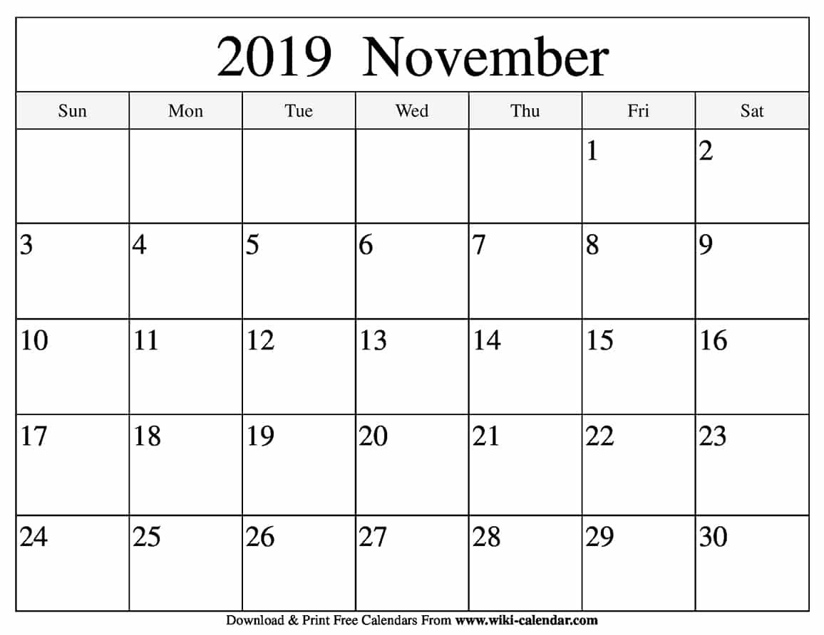 Free Printable November 2019 Calendar