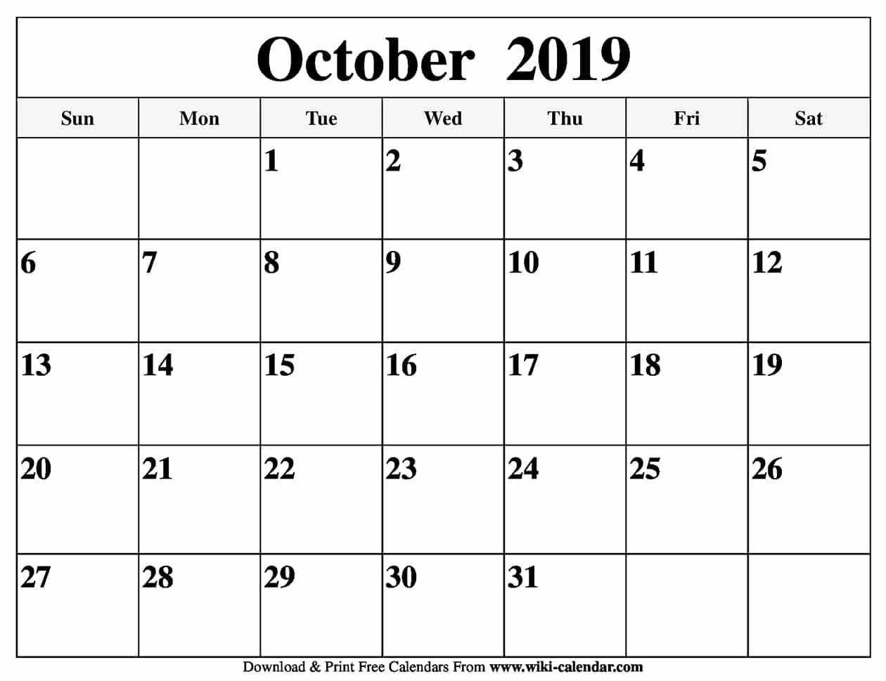 October 2019 Calendar Printable Free With Holidays