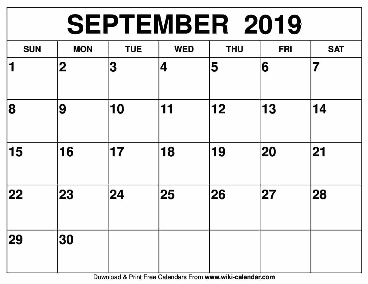 Free Printable September 2019 Calendar