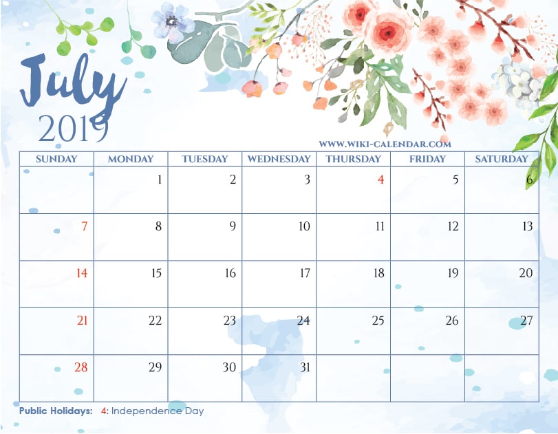 Blank July 2019 Calendar Printable