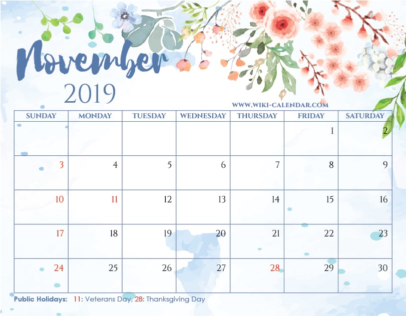 Blank November 2019 Calendar Printable On We Heart It