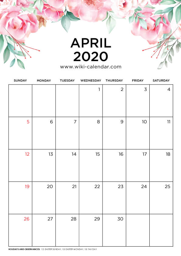 Free Printable 2020 Floral Calendar