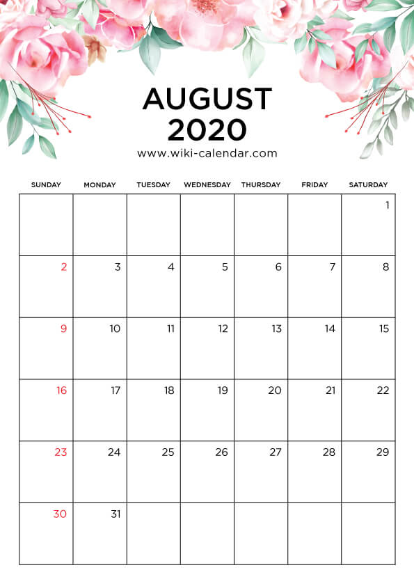Free Printable 2020 Floral Calendar