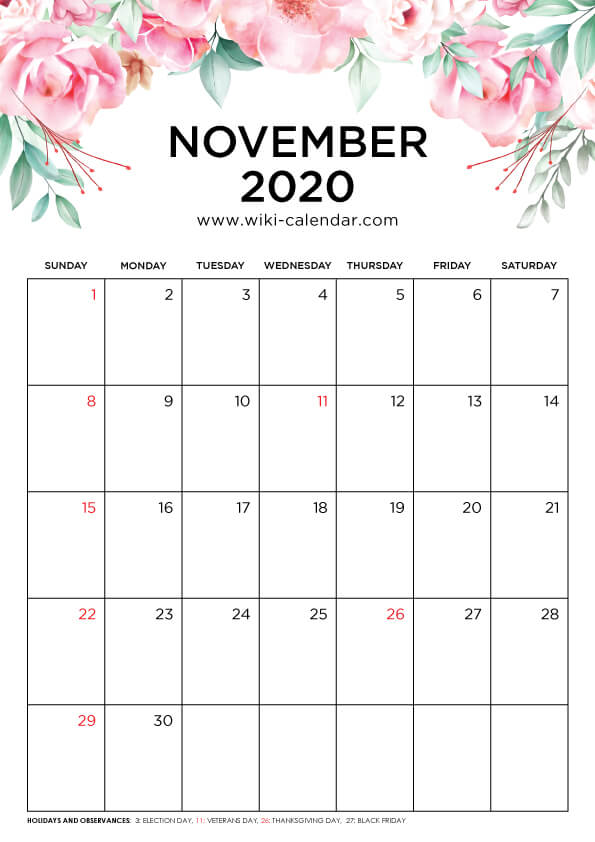 Free Printable 2020 Floral Calendar
