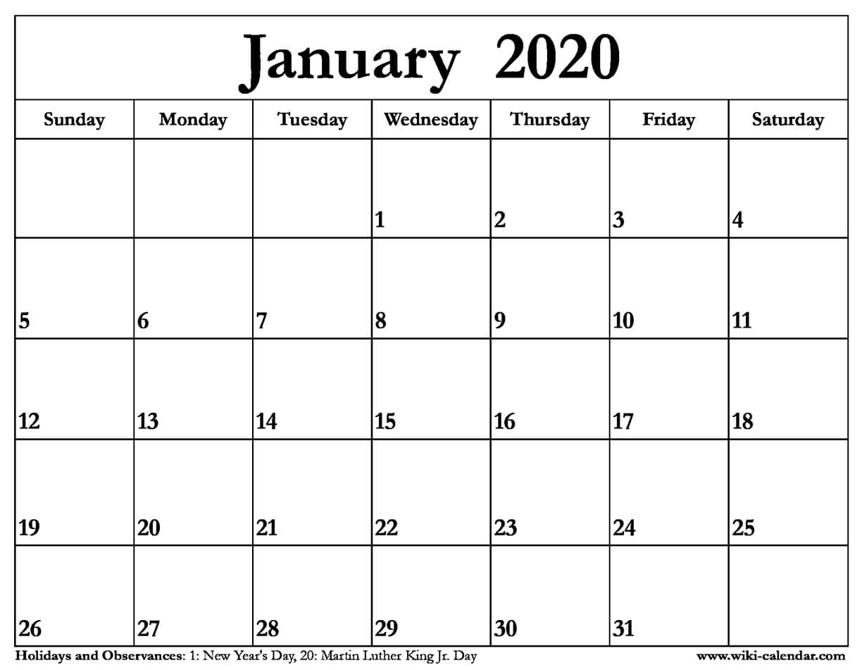 free printable january 2020 calendar write in calendar 2020