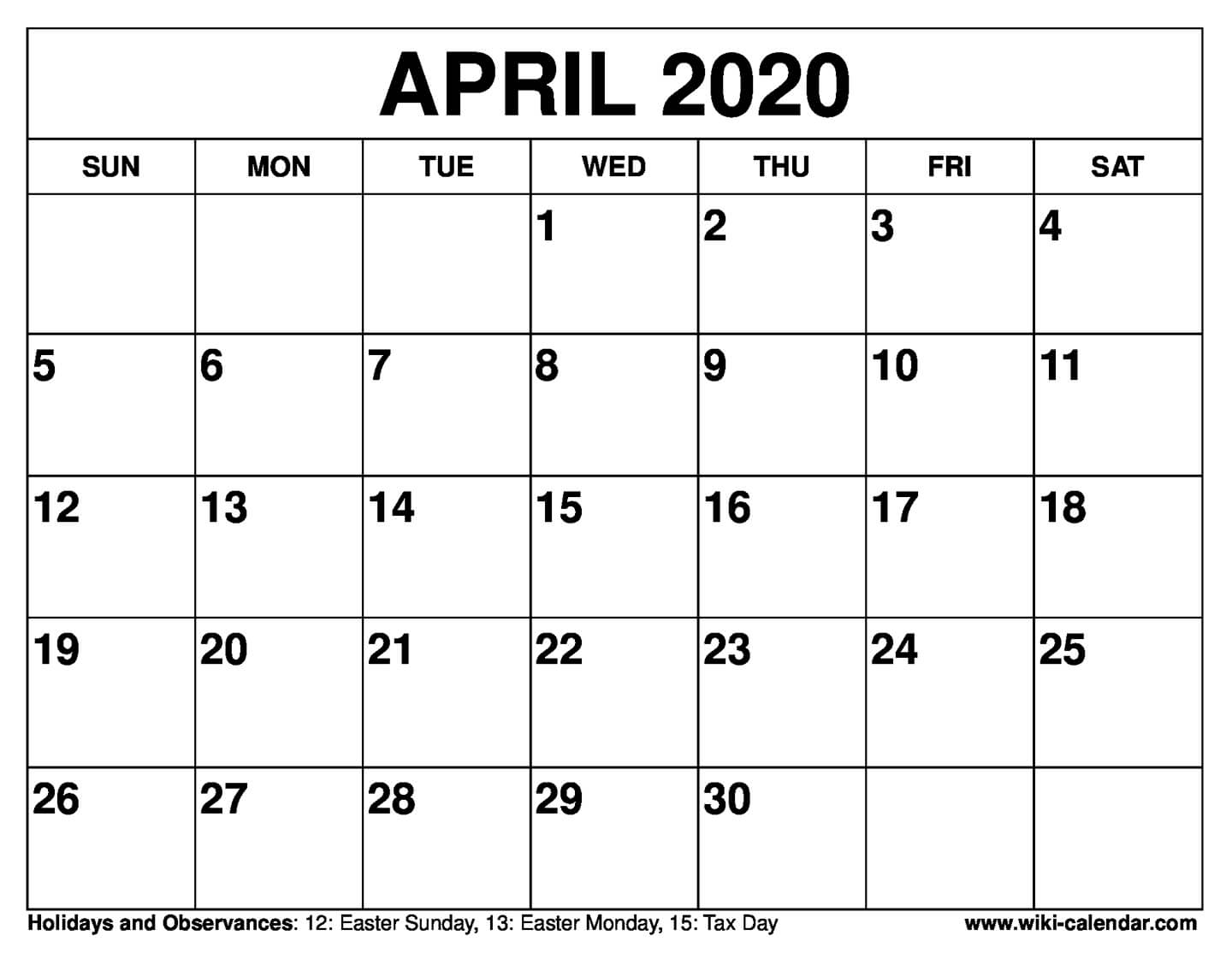 Free Printable April 2020 Calendar Wiki Calendar