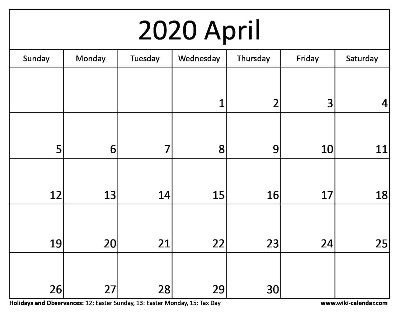 free printable april 2020 calendar blank april calendar
