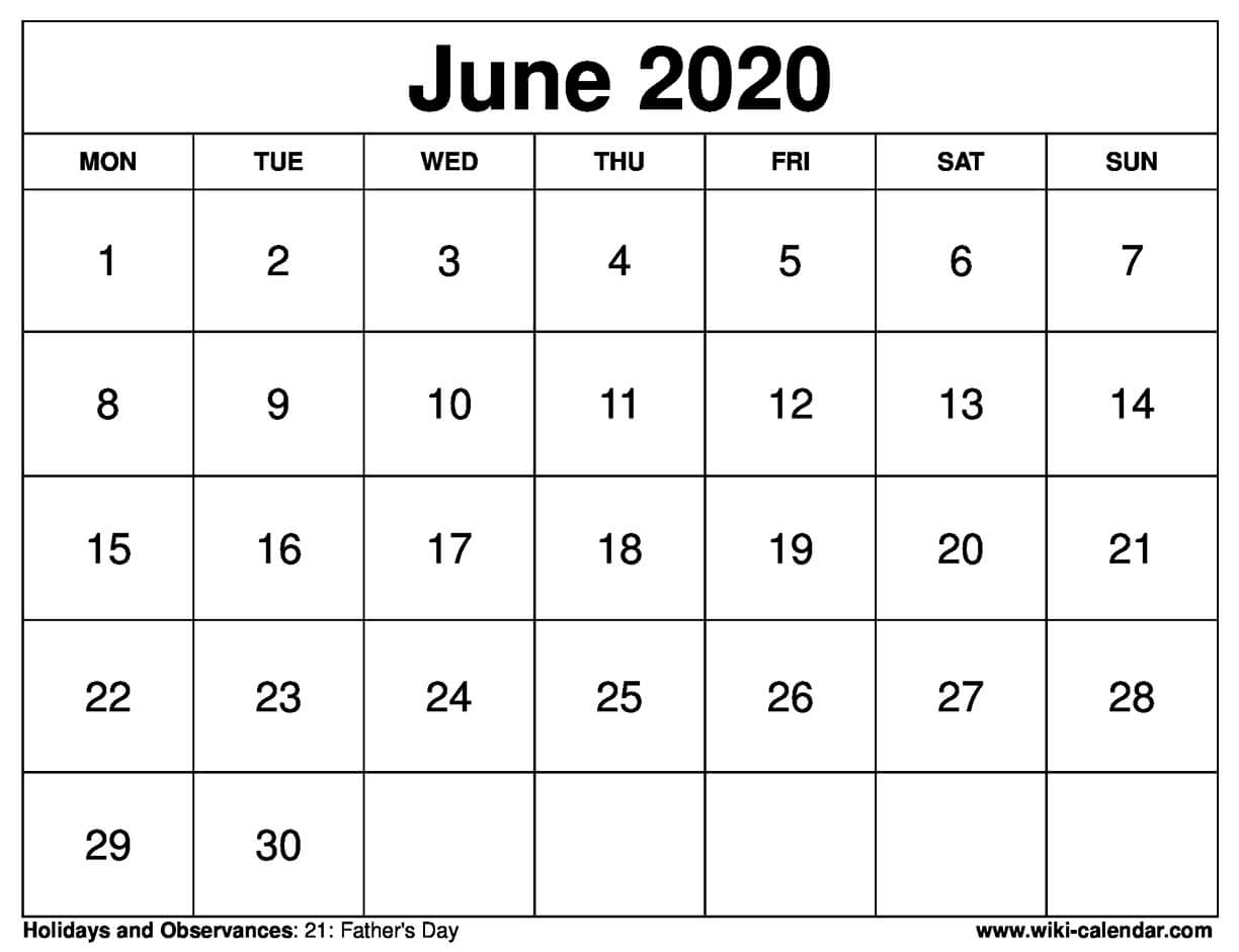 Absolutely free Printable June 2020 Calendar image about Printable June Calendar named Totally free Printable June 2020 Calendar