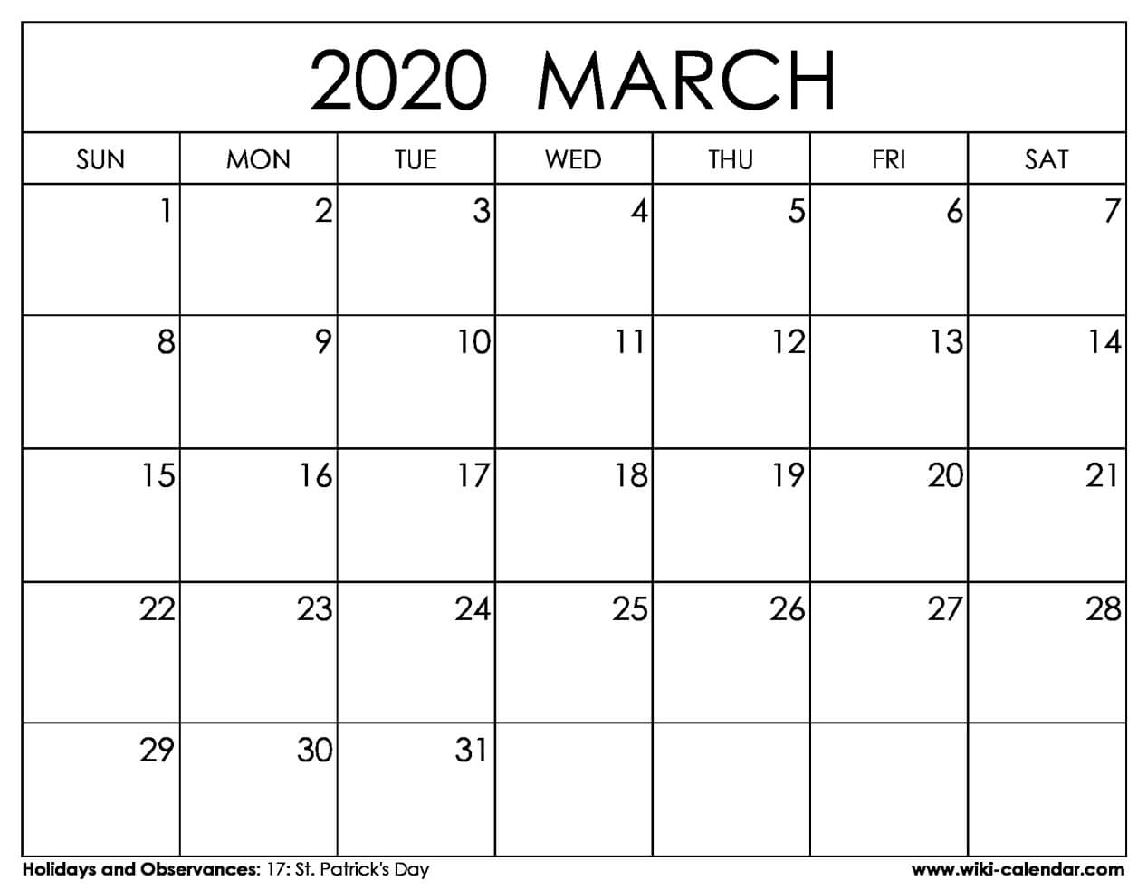 free printable march 2020 calendar march 2020 blank printable calendar