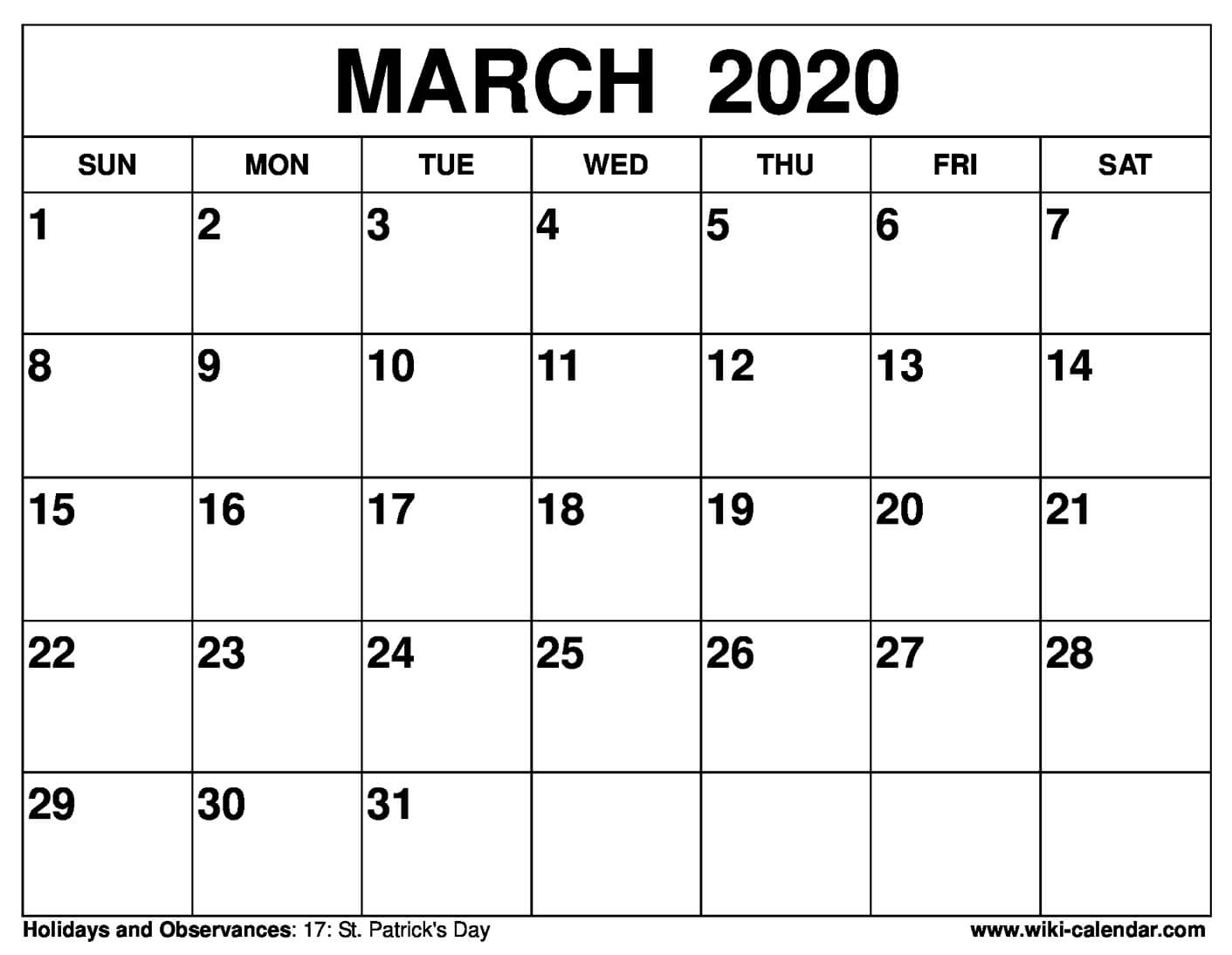 march 2021 printable calendar wiki Free Printable March 2020 Calendars march 2021 printable calendar wiki