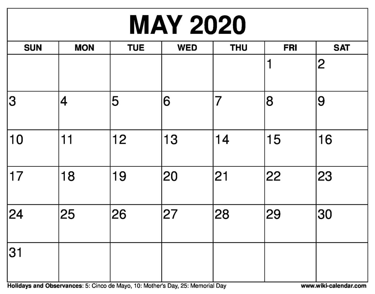 Free Printable May 2021 Calendars