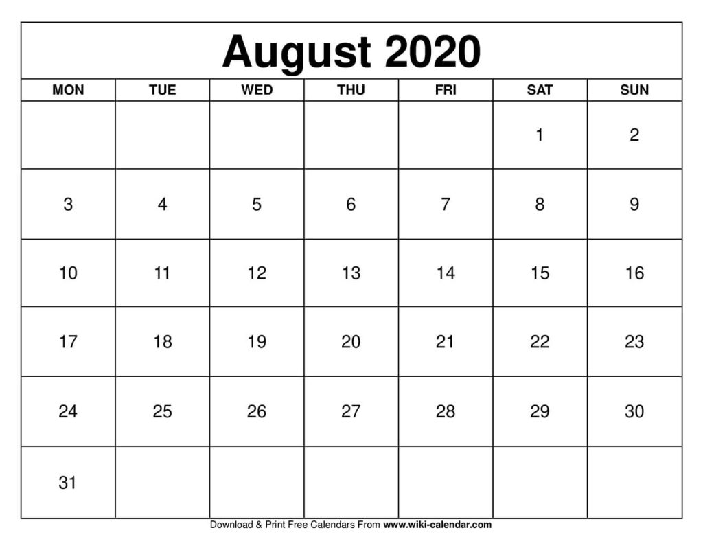 free printable august 2020 calendar wiki calendar