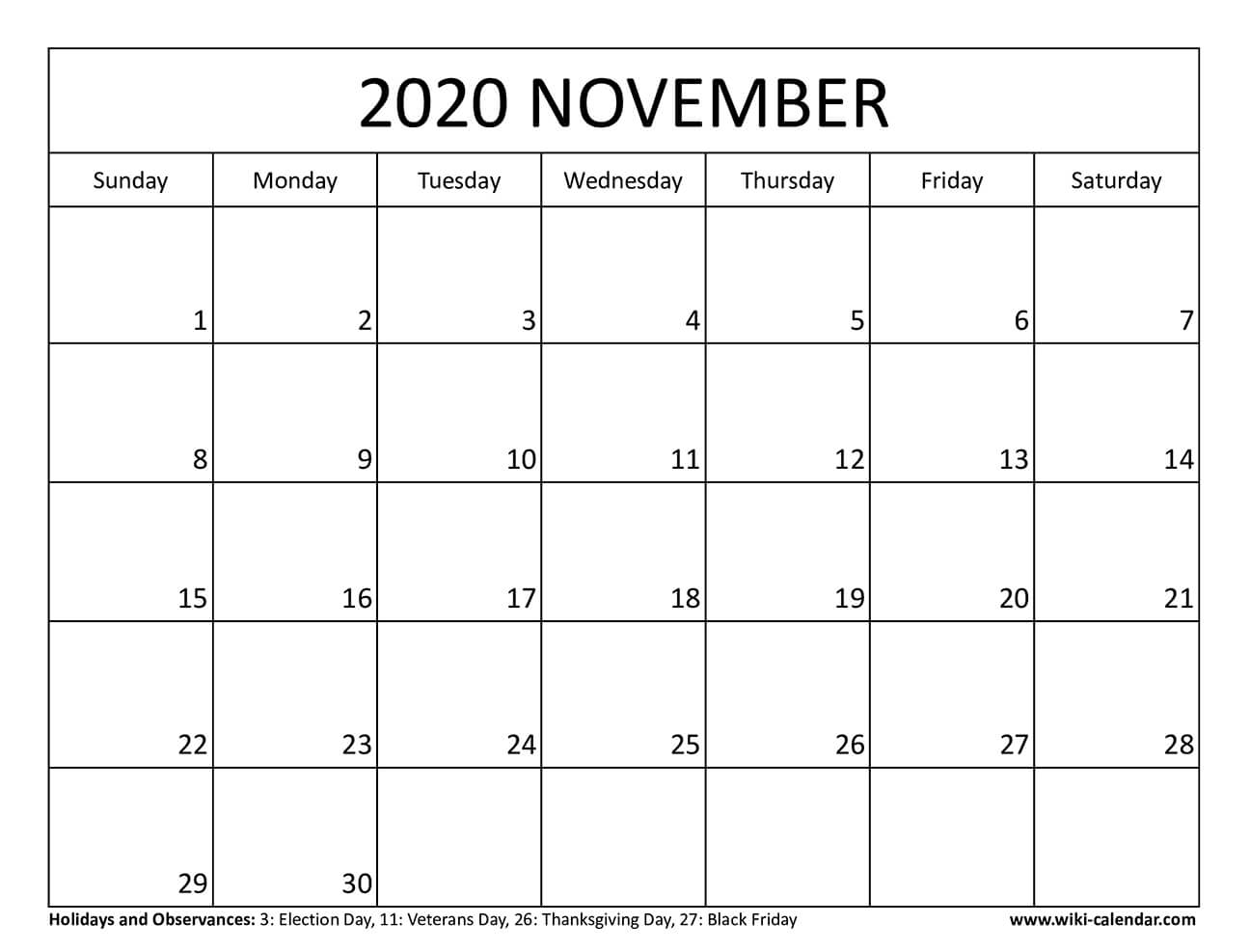 free printable november 2020 calendar blank november calendar 2020