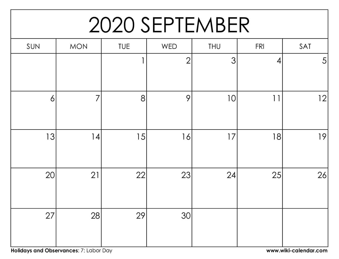 free printable september 2020 calendar