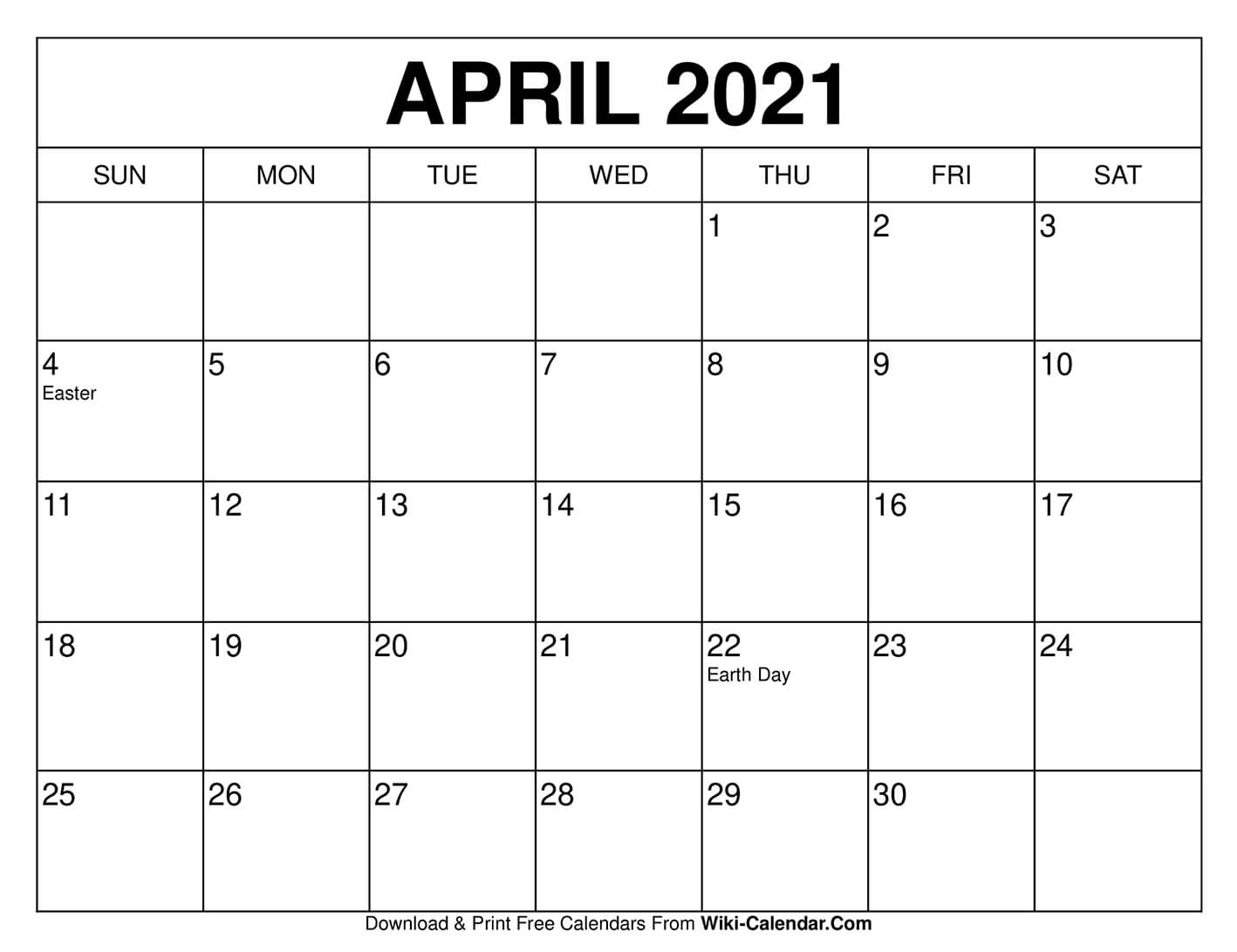 Free Printable April 2021 Calendars