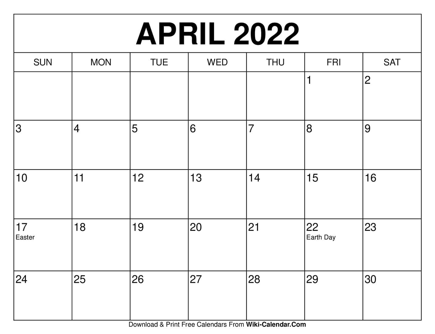 Free Printable April 2021 Calendars