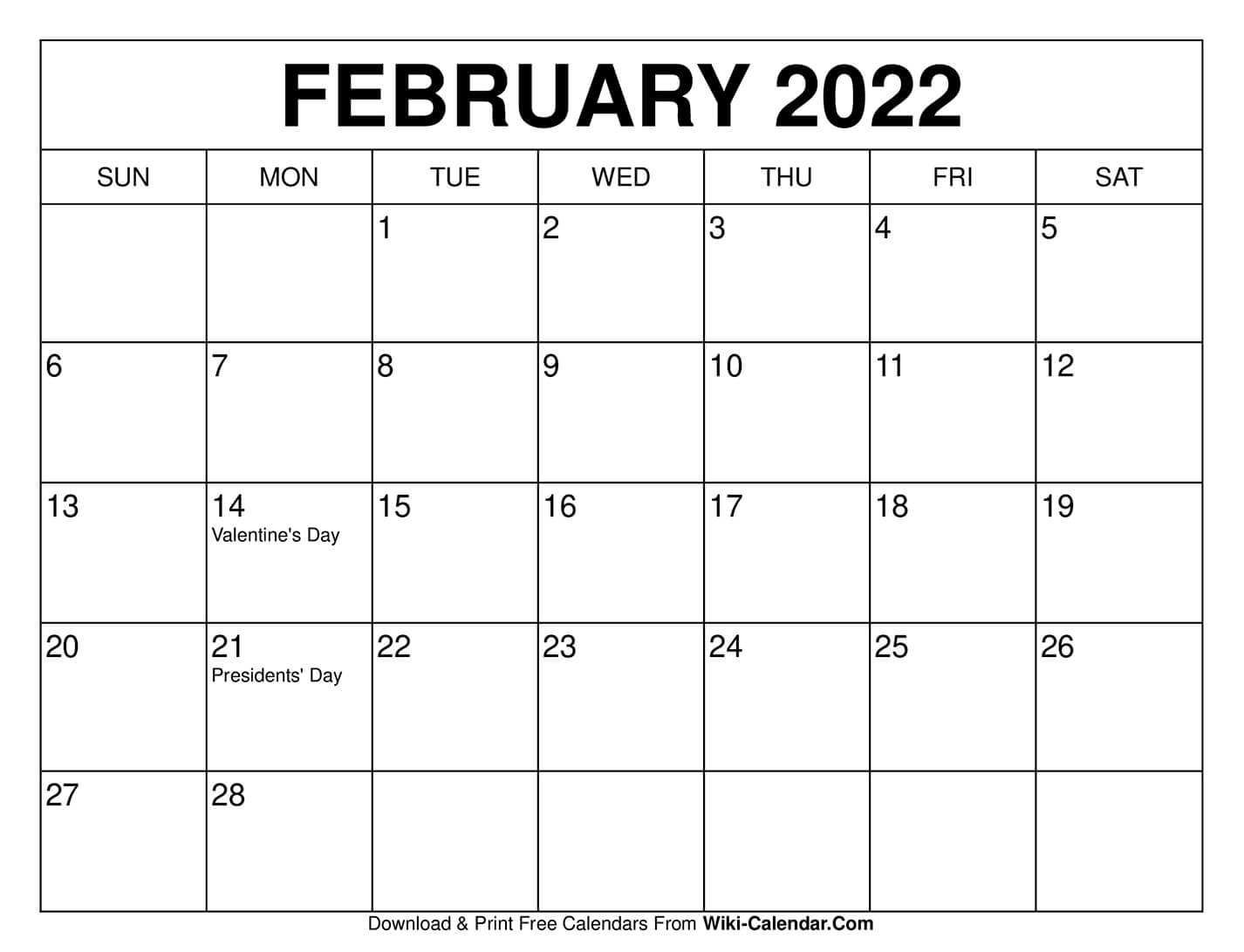 February 2022 Calendar Free Printable PRINTABLE CALENDAR 2021