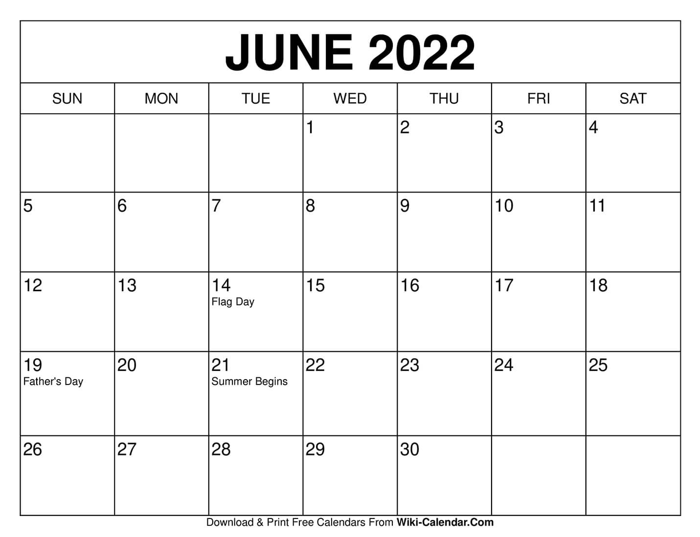 Printable Calendar 2022 June