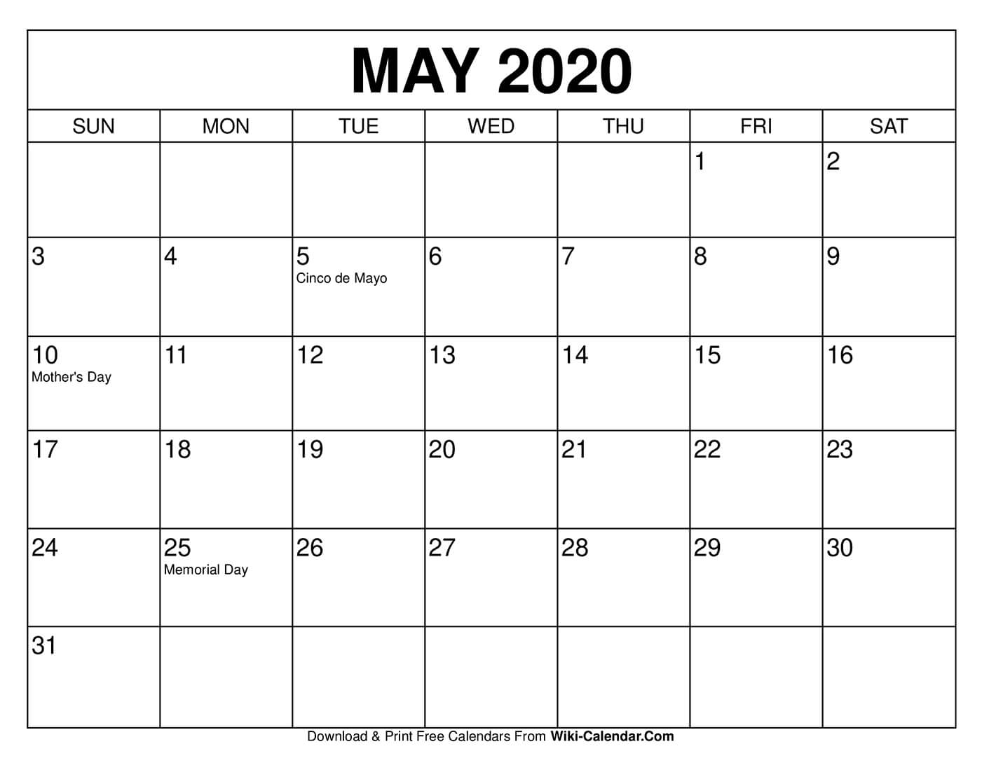 Free Printable May 2020 Calendars Wiki Calendar free-printable-may-2020-calendars-wiki-calendar