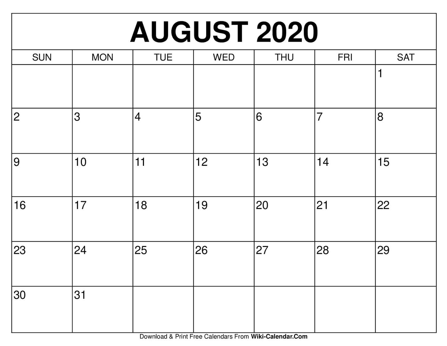 Free Printable August 2020 Calendars Wiki Calendar