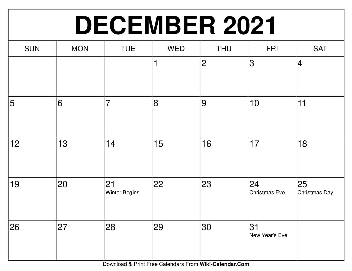 Download Free Printable December 2021 Calendar With Holidays Images