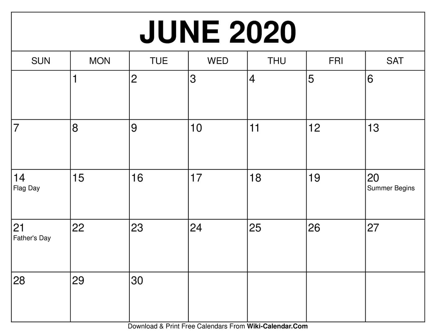 empty july 2021 calendar Free Printable June 2020 Calendars empty july 2021 calendar