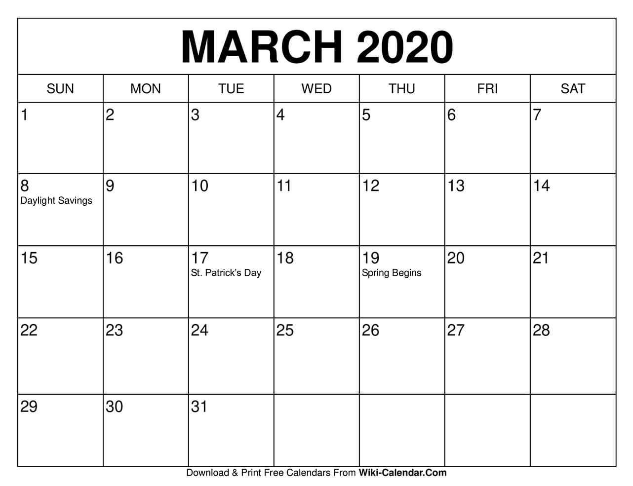 march 2021 printable calendar wiki Free Printable March 2020 Calendars march 2021 printable calendar wiki