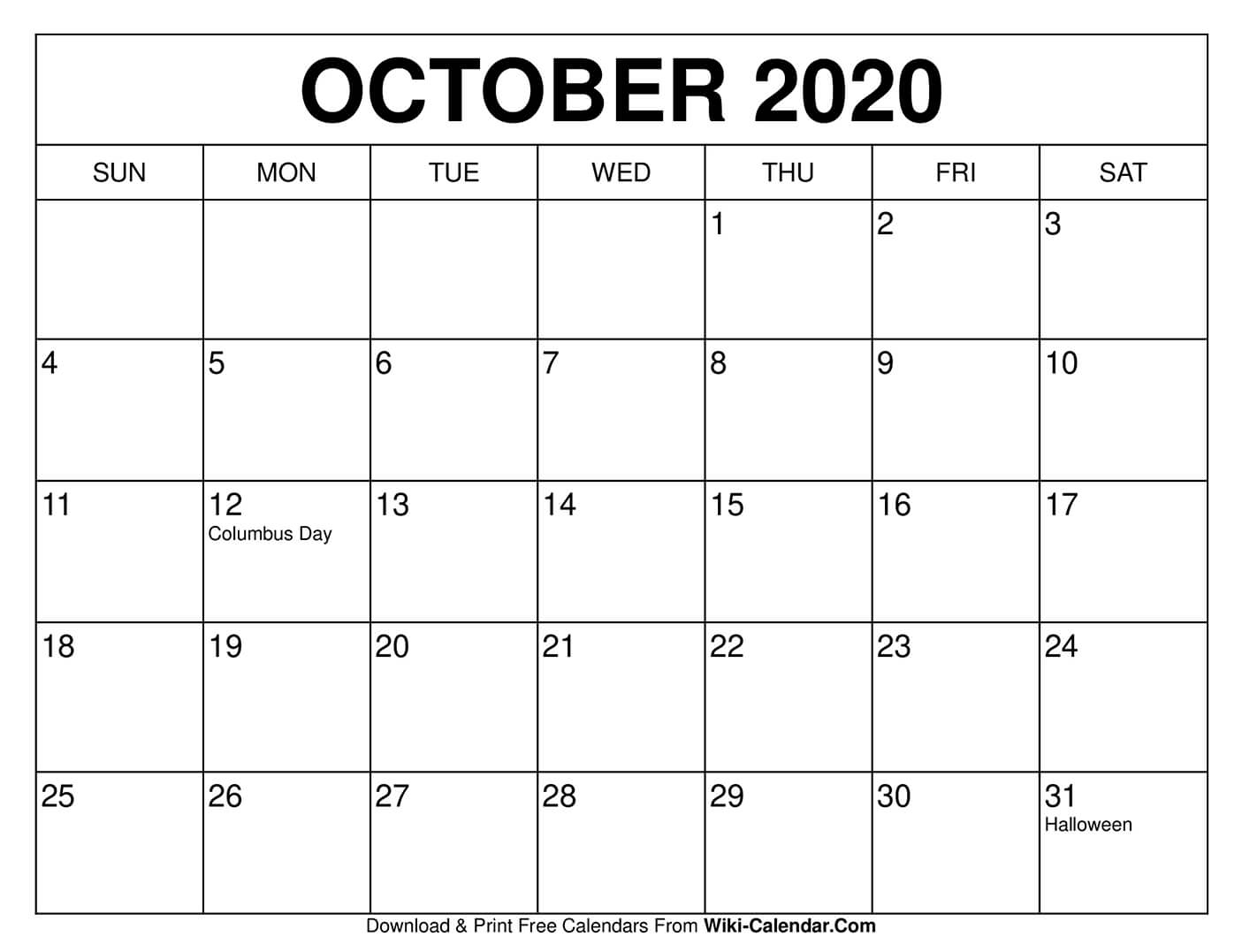 wiki calendar october 2021 Free Printable October 2020 Calendars wiki calendar october 2021