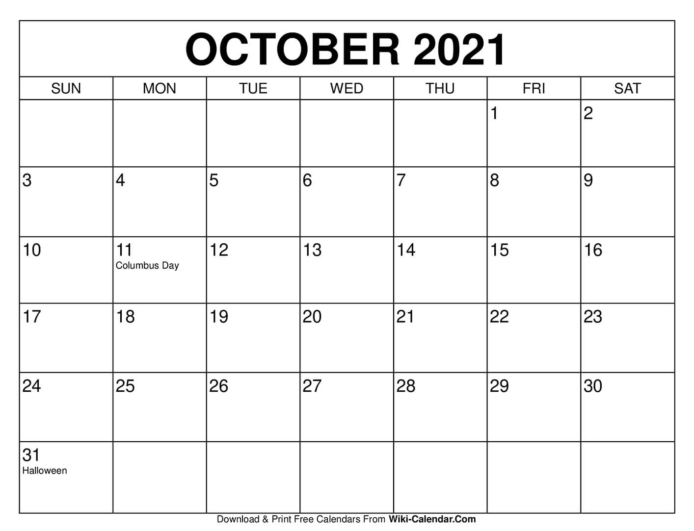 Blank Calendar October 2021 Pdf - Halloween 2020