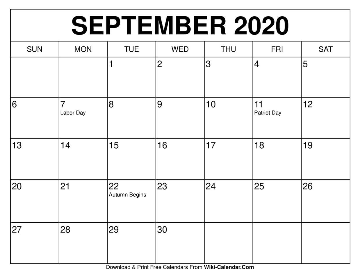 wiki calendar september 2021 Free Printable September 2020 Calendars wiki calendar september 2021