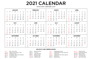 Download And Printable Calendars For 2021 Wiki Calendar