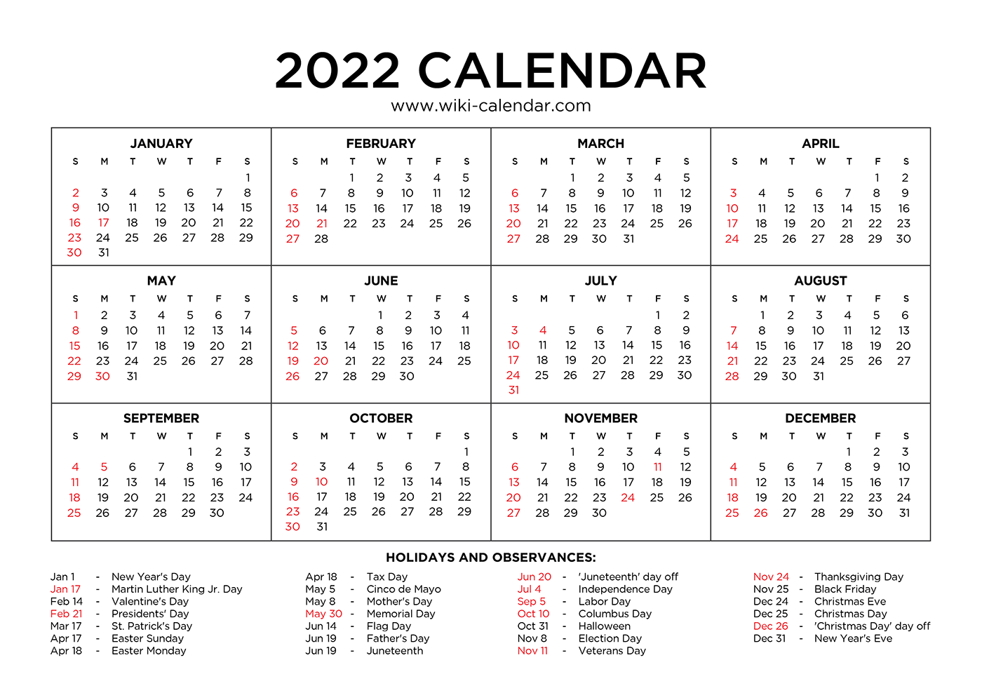 Free 2022 Calendar Mailed To You Free Printable Year 2022 Calendar – Wiki Calendar