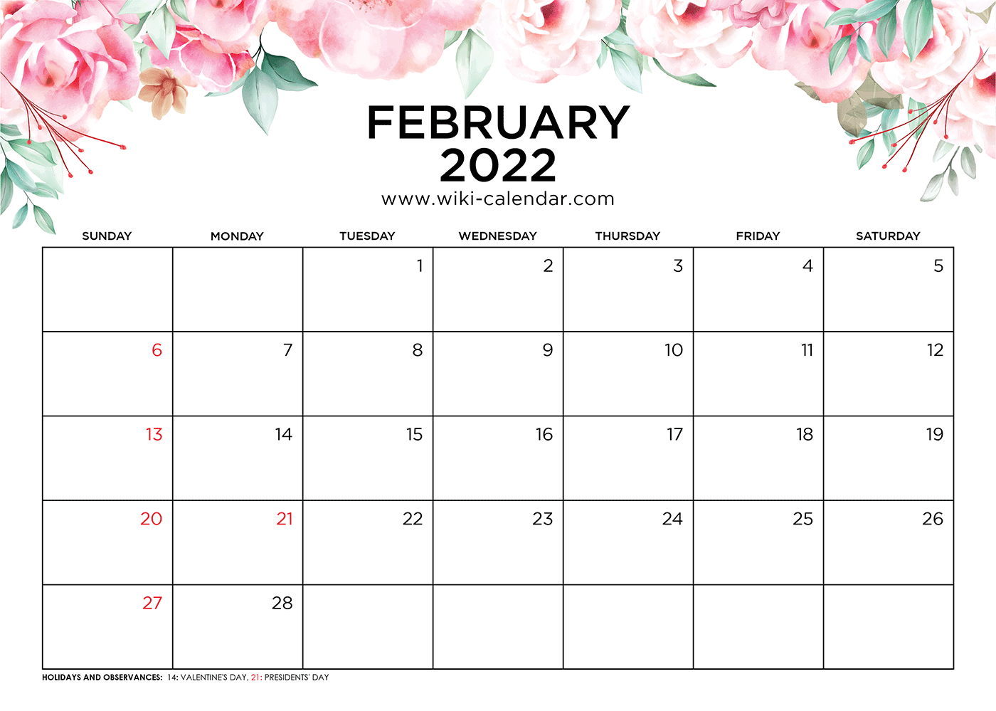 Free Printable February 2022 Calendars