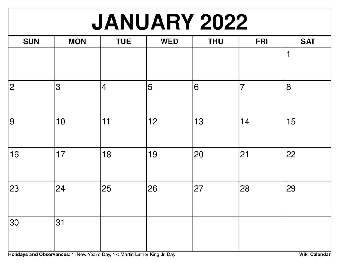 Free Printable January 2022 Calendars - Wiki Calendar