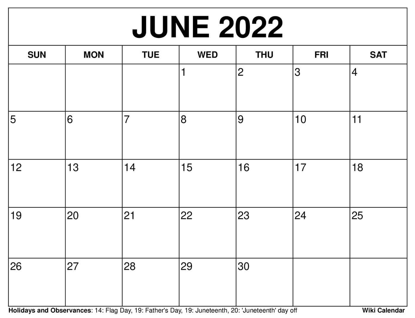 Printable 2022 June Calendar Free Printable June 2022 Calendars - Wiki Calendar