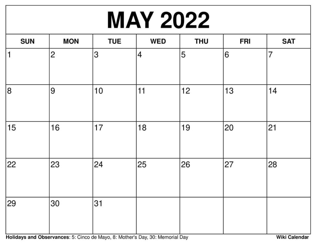 free printable may 2022 calendars