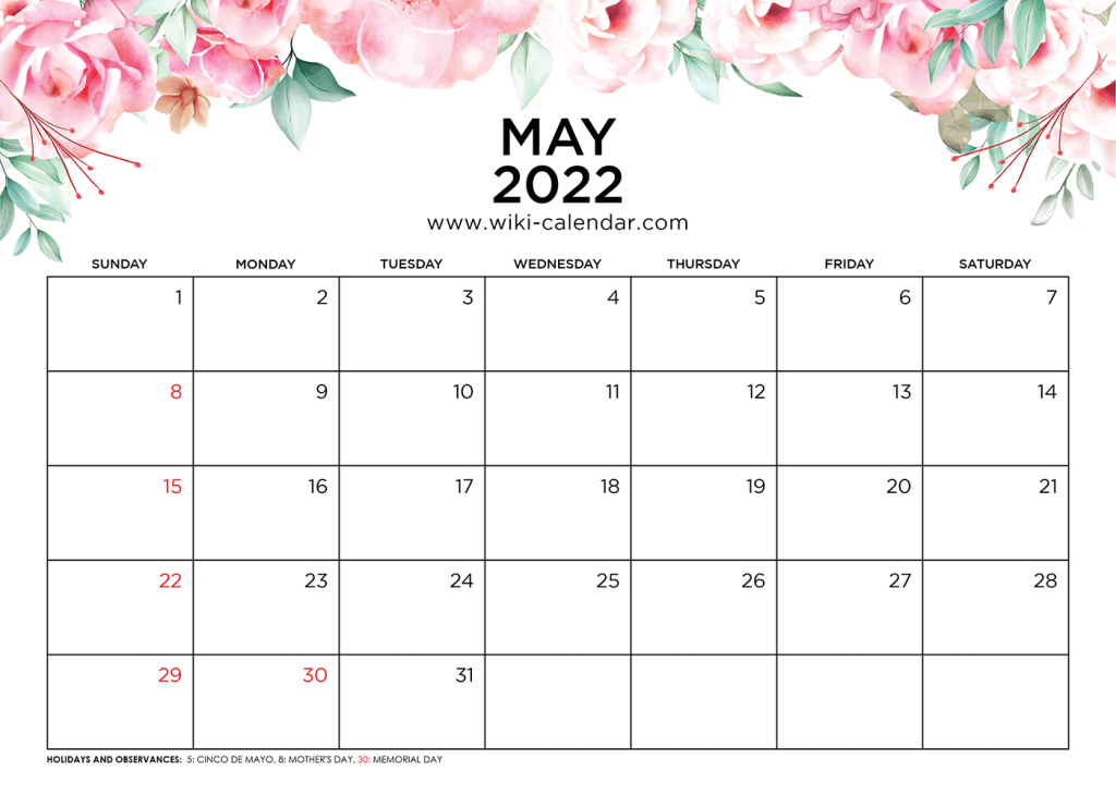 Free Printable May 2022 Calendars Wiki Calendar