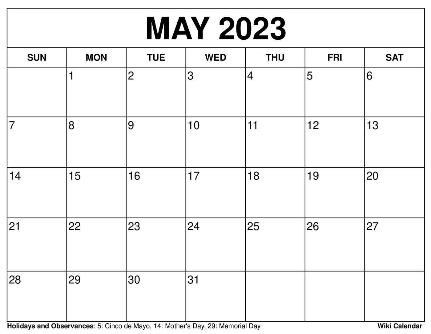 May 2022 Printable Calendar Free Printable May 2022 Calendars - Wiki Calendar