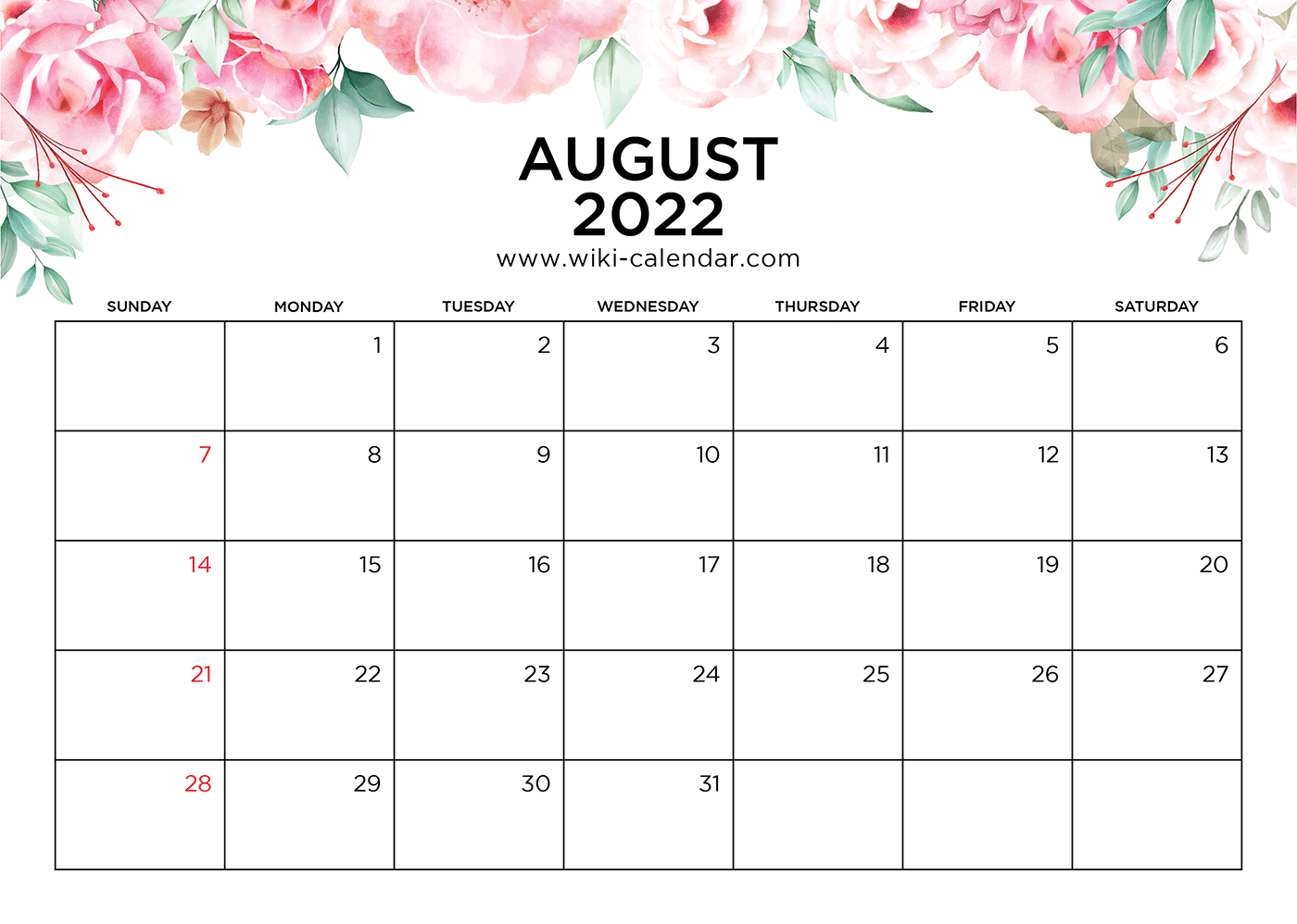 free printable august 2022 calendars wiki calendar